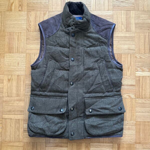 Polo Ralph Lauren Vest Wool Down Hunting Vest Suede Mens Size Small